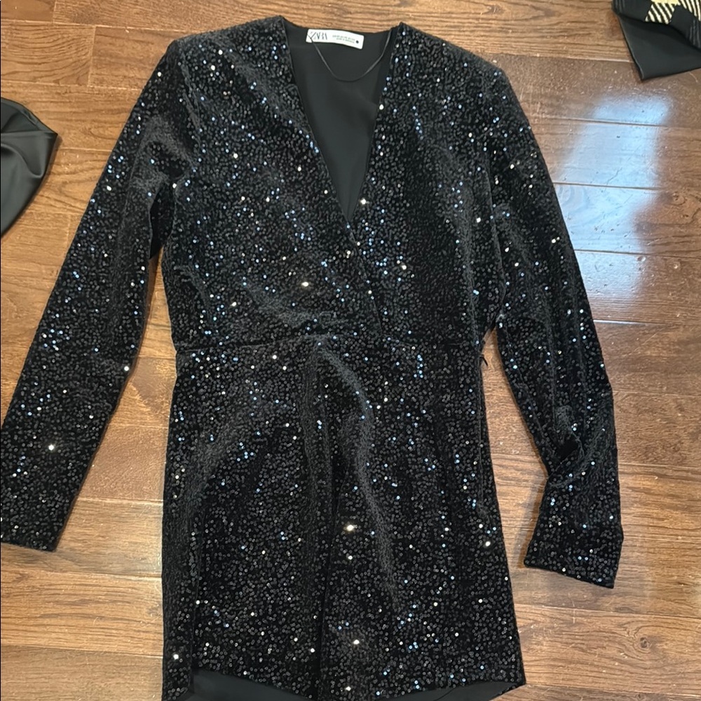 Black Sequin Long Sleeve Dress